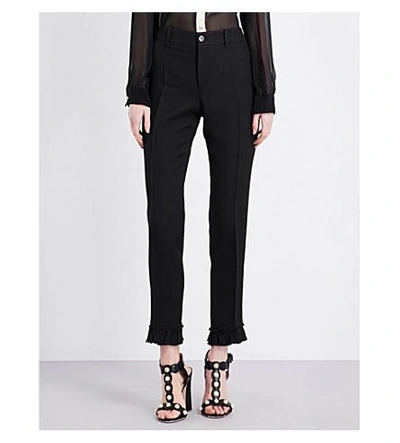 Gucci Frilled-hem Silk And Wool-blend Trousers In Black