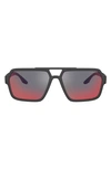 Prada 59mm Rectangle Sunglasses In Black/ Grey/ Blue/ Red Mirror
