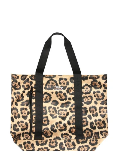 Lacoste Shopper Bag With Animal Print In Brown