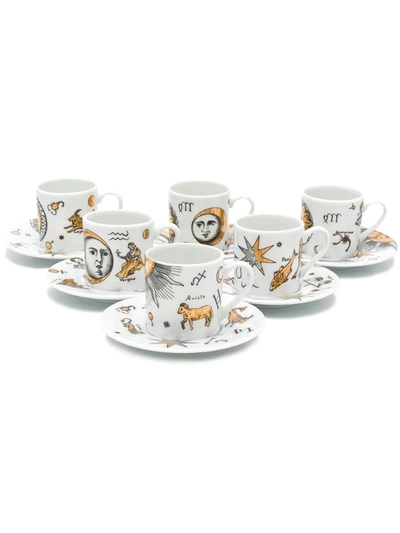 Fornasetti Set Of 6 Expresso Cups In White