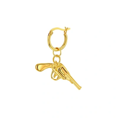True Rocks 18kt Gold Vermeil Mini Retro Pistol Charm On Gold Hoop