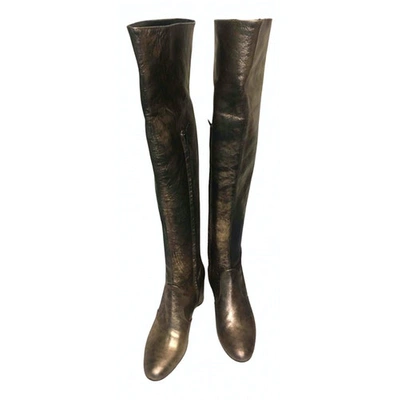 Pre-owned Pinko Leather Boots In Gold