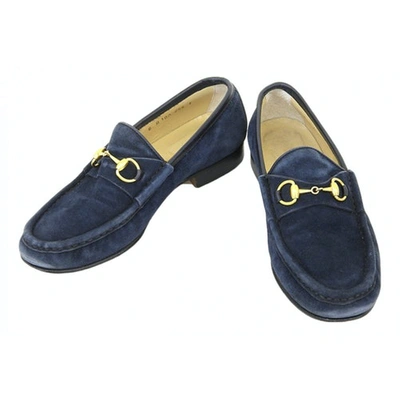 Pre-owned Gucci Navy Suede Flats