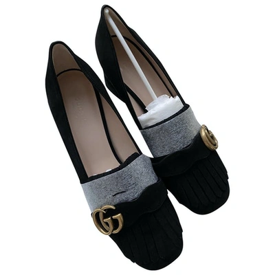 Pre-owned Gucci Marmont Black Suede Heels