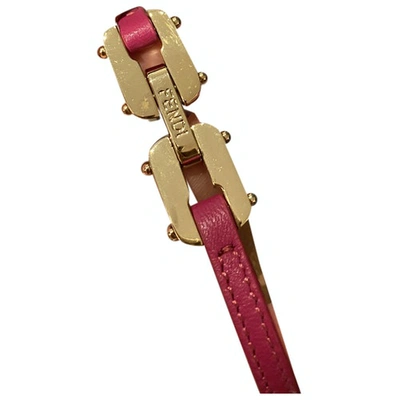 Pre-owned Fendi Serrure Leather Bracelet In Pink