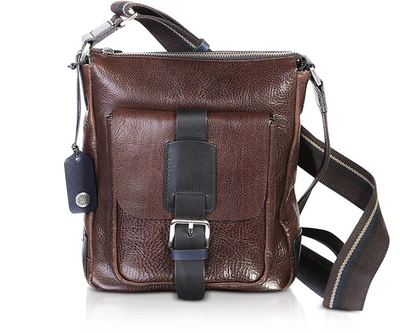 Chiarugi Designer Men's Bags Dark Brown Leather Men's Crossbody Bag W/front Pocket In Marron