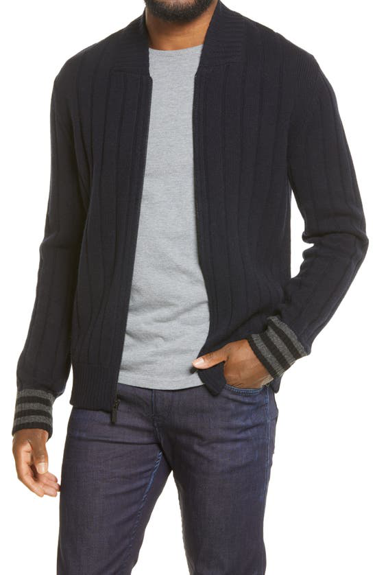 Good Man Brand Ribbed Varsity Wool Bomber Sweater In Navy ModeSens