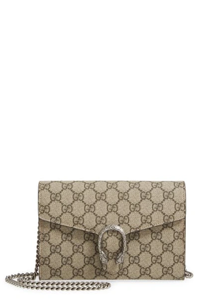 Gucci Gg Supreme Canvas Wallet On A Chain In Beige Ebony/ Volcanic Red