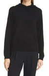 Vince Overlap Wool & Cashmere Hooded Sweater In Black
