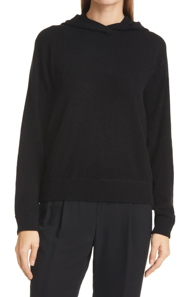 Vince Overlap Wool & Cashmere Hooded Sweater In Black