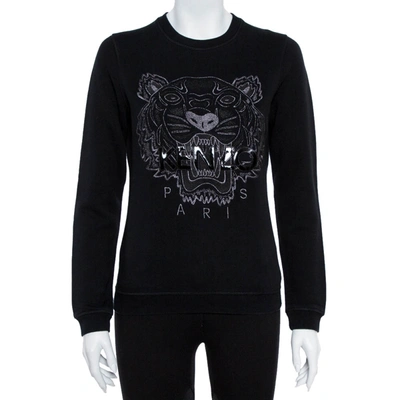 Pre-owned Kenzo Black Cotton Tiger Metallic Embroidered Sweatshirt S