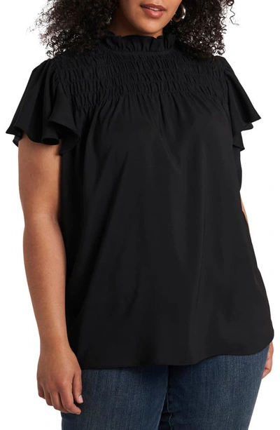 1.state Smocked Ruffle Sleeve Top In Rich Black