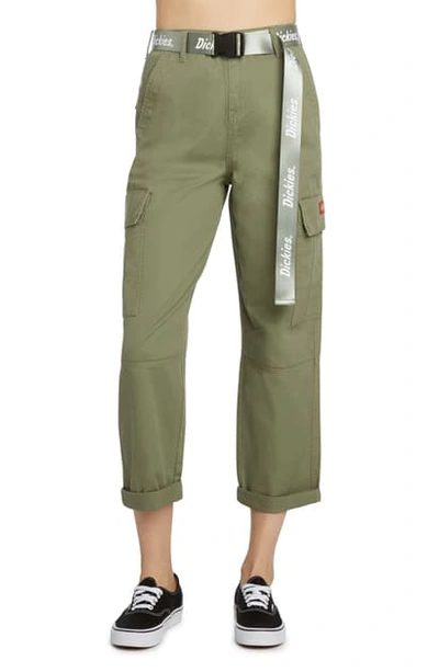Dickies Belted Crop Utility Cargo Pants In Olive