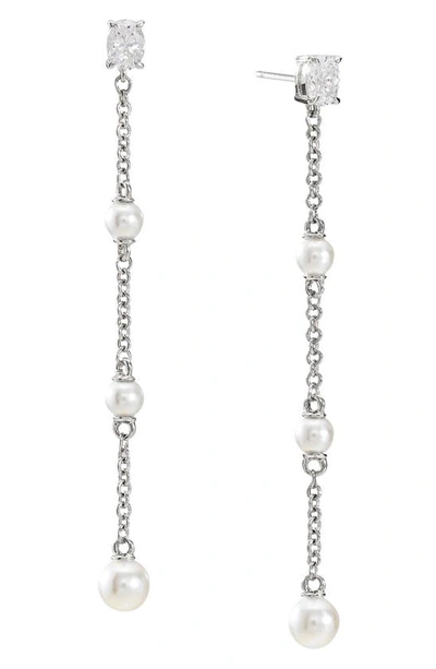 Nadri Emilia Imitation Pearl & Cubic Zirconia Chain Drop Earrings In Rhodium