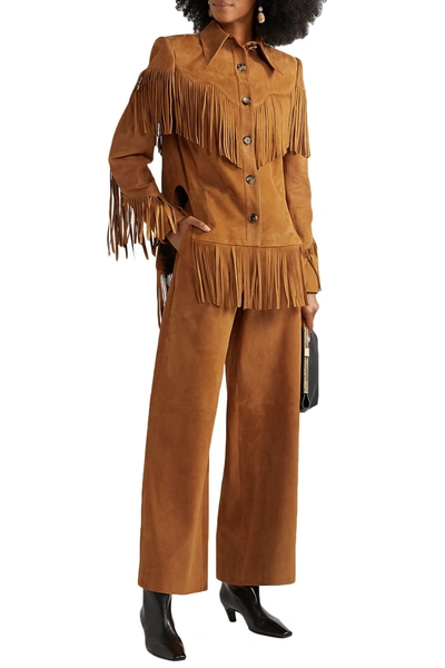 Khaite Charlize Suede Wide-leg Pants In Camel