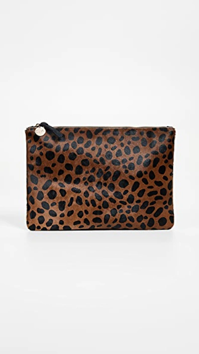 Clare V Genuine Calf Hair Leopard Print Zip Clutch - Beige In Brown