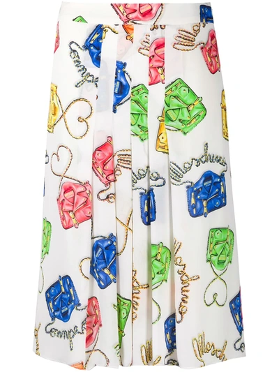 Moschino Pleated Printed Silk-georgette Skirt In Fantasy White