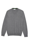 Lacoste Solid Cotton Jersey Crewneck Sweater In Heather Nebula