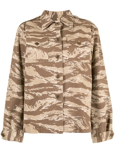 Nili Lotan Camouflage Print Shirt In Khaki Tiger Camo