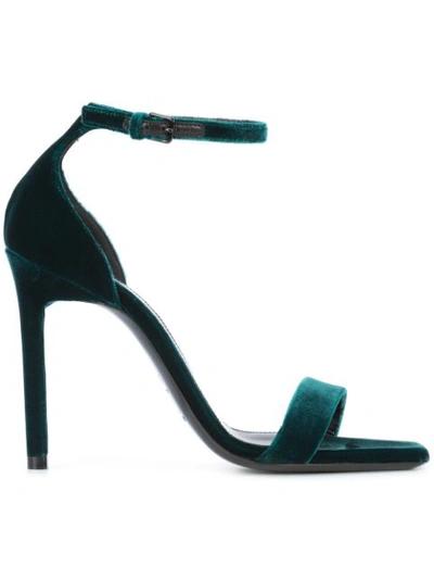 Saint Laurent Amber Velvet Ankle-strap Sandals In Emerald