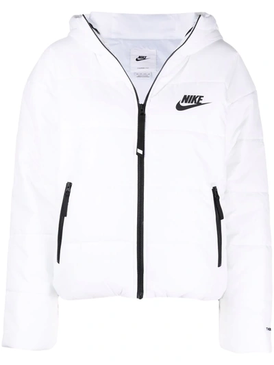 Nike Synthetic-fill Hooded Puffer Jacket In White-black In Weiss