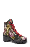 Gucci Trip Jacquard Lace Up Hiking Booties In Black