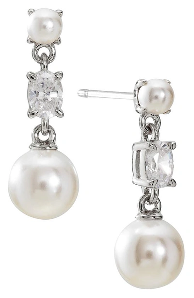 Nadri Emilia Imitation Pearl & Cubic Zirconia Small Drop Earrings In Rhodium