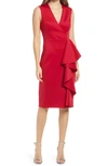 Eliza J Ruffle Sleeveless Body-con Cocktail Dress In Red