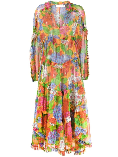 オールインワン・サロペット Zimmermann Floral Print Midi Dress With Ruffled Sleeves Zimmermann Pop Ruffle Sleeve Midi Dress in Patch Floral | FWRD