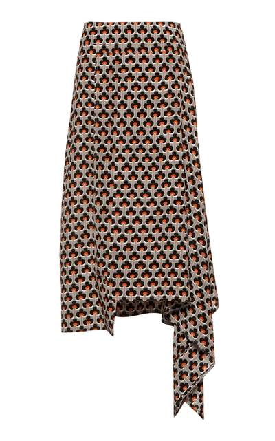 Marni Asymmetric Printed Silk Crepe De Chine Midi Skirt