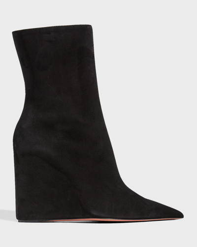 Amina Muaddi Pernille Suede Wedge Ankle Boots In Black