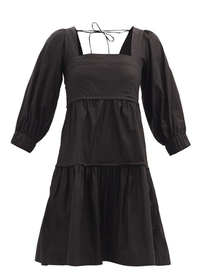 Three Graces London Bahni Square-neck Tiered Cotton Dress In Black