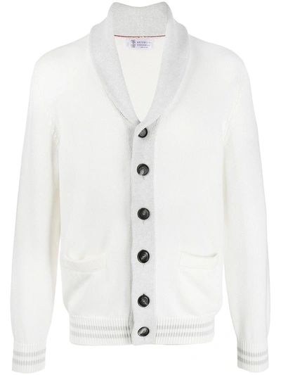 Brunello Cucinelli Shawl Collar Cotton Cardigan In White