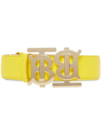 Burberry Leather Double Tb Monogram Belt In Yellow