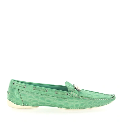 Sergio Rossi Moccasins Embossed Smooth Leather Metal Decorations Green In 绿色