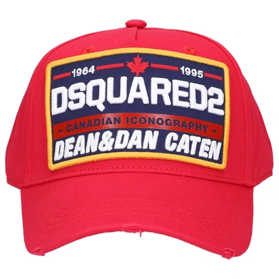 Dsquared2 Snapback Cap Patch Cargo Gabardine In Red