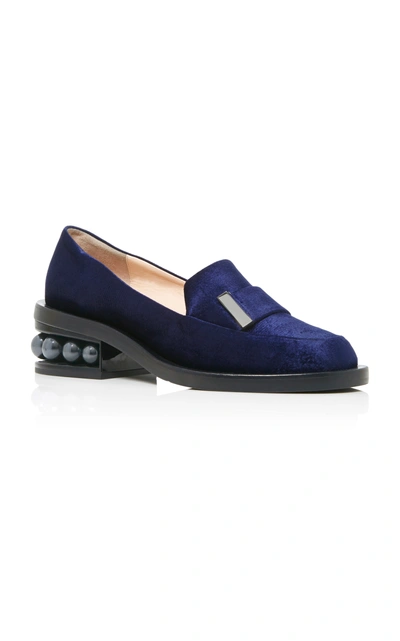 Nicholas Kirkwood Navy Velvet Casati Pearl Moccasins