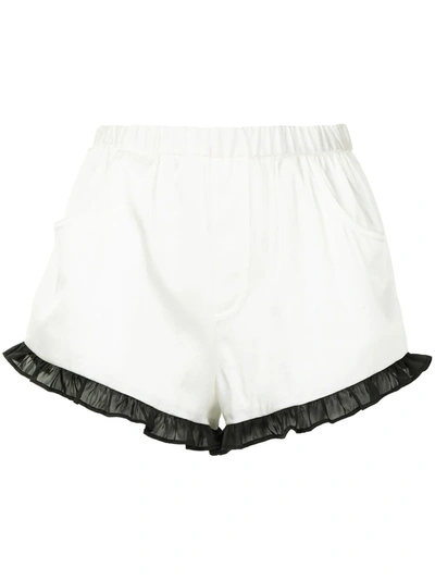 Fleur Du Mal Women's Washable Silk-blend Ruffle Pajama Shorts In Ivory & Black