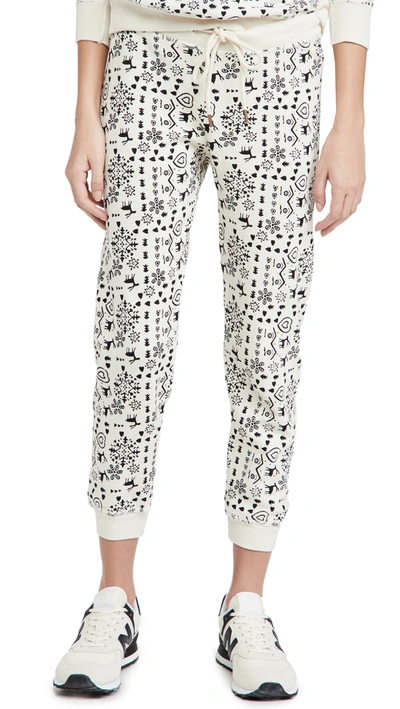 The Great The Cropped Printed Sweatpants In Washed White Folk Print