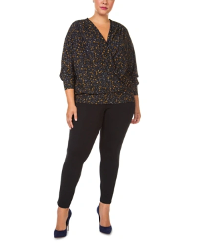 Black Tape Plus Size Long-sleeve Wrap Top In Black/floral