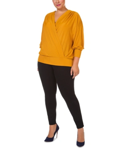 Black Tape Plus Size Long-sleeve Wrap Top In Marigold
