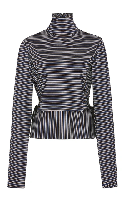 Tome Lace-up Corset Waist Stripe Jersey Top In Blue