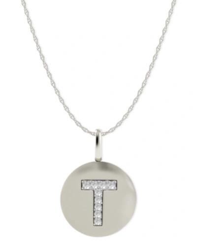 Macy's 14k White Gold Necklace, Diamond Accent Letter T Disk Pendant