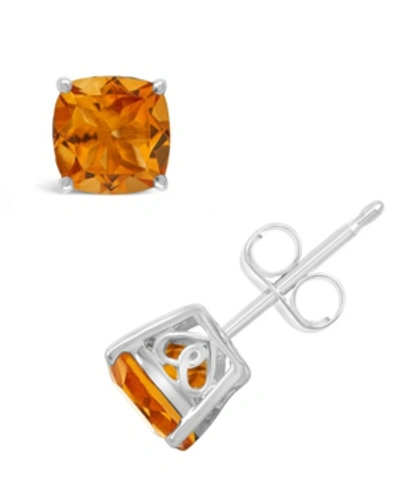 Macy's Gemstone Stud Earrings In Sterling Silver In Citrine