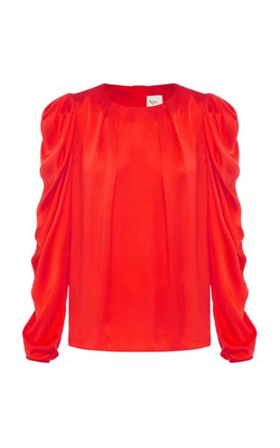 Aje Oxidized Silk Blouse In Red