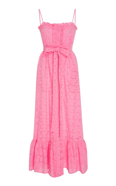 Lisa Marie Fernandez M'o Exclusive Ruffled Bodice Button Down Cotton-lace Maxi Dress In Pink