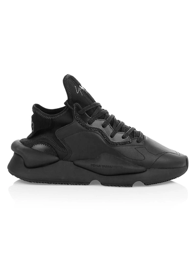 Y-3 Men's Kaiwa Mixed Media Leather Chunky Sneakers In Black