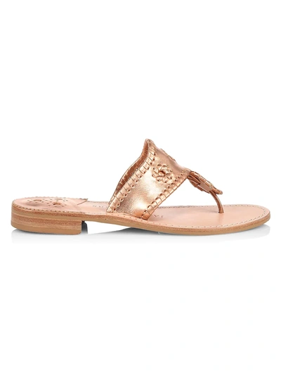 Jack Rogers Women's Jacks Flat Metallic Leather Thong Sandals In Rose Gold