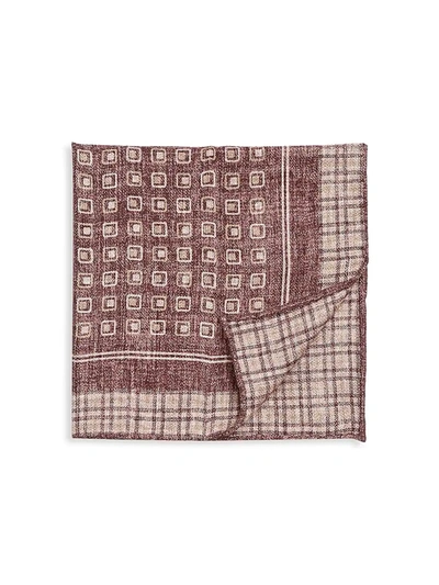 Brunello Cucinelli Men's Reversible Plaid Wool Pocket Square In Plum