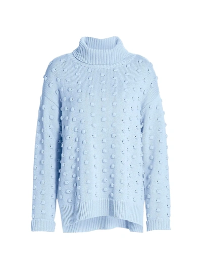 Lela Rose Dotted Cashmere & Wool Turtleneck Sweater In Sky